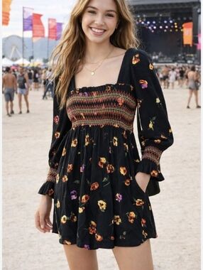 Urban Outfitters Isobel Smocked Mini Frock Dress